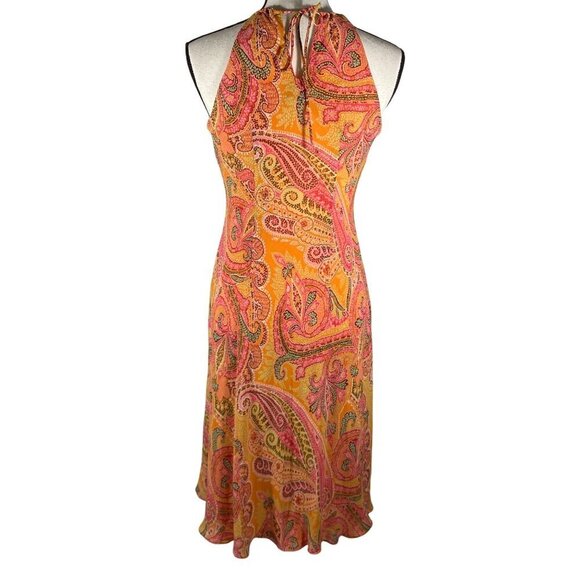 Ann Taylor Vintage Paisley silk chiffon Halter Midi Dress Orange Pink women’s 4 - Picture 3 of 12